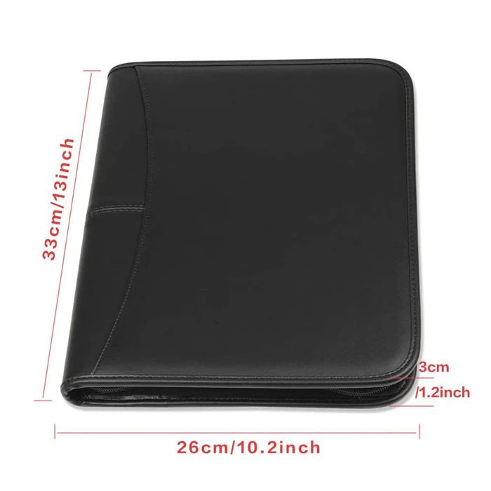 PU Leather Zippered Padfolio Portfolio