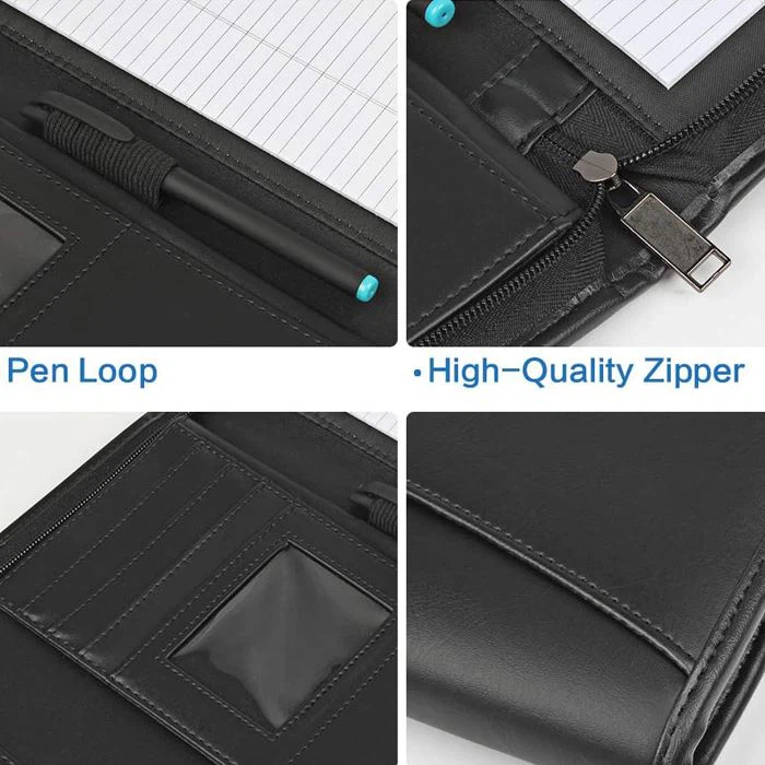 PU Leather Zippered Padfolio Portfolio